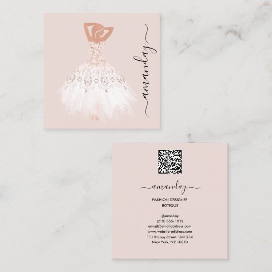 ファッションデザイナーショップバラドレスロゴQRコード スクエア名刺 (正面/裏面)