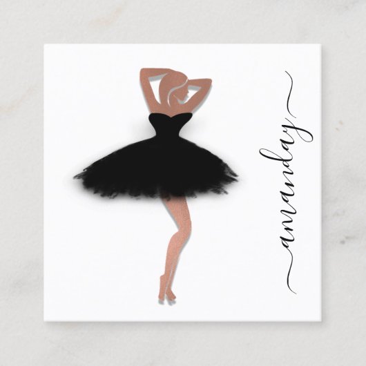 ファッションデザイナーショップバラブラックドレスロゴQRCode スクエア名刺 (正面)