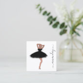 ファッションデザイナーショップバラブラックドレスロゴQRCode スクエア名刺 (スタンド正面)