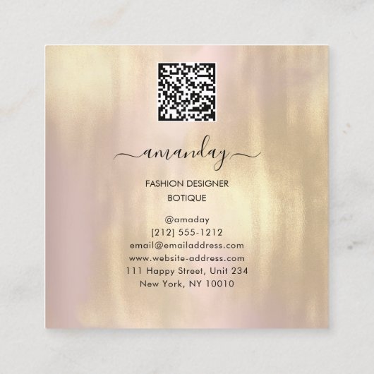 ファッションデザイナーショップバラブラックドレスQRコード スクエア名刺 (裏面)