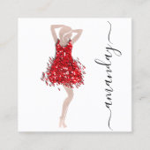 ファッションデザイナーショップレッドドレスQRCodeロゴホワイト スクエア名刺 (正面)