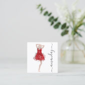 ファッションデザイナーショップレッドドレスQRCodeロゴホワイト スクエア名刺 (スタンド正面)