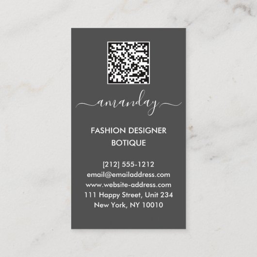 ファッションデザイナードレスロゴQRグレー金ゴールドレース 名刺 (裏面)