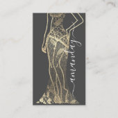 ファッションデザイナードレスロゴQRグレー金ゴールドレース 名刺 (正面)