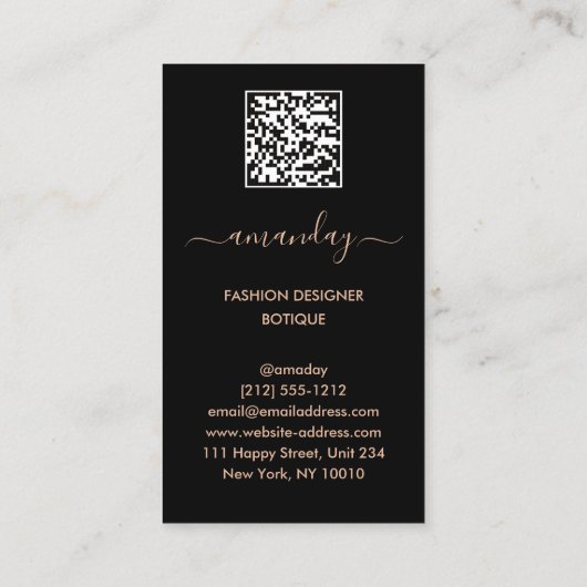ファッションデザイナードレスロゴQRバラピンクブラック 名刺 (裏面)