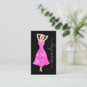 ファッションデザイナードレスロゴQRバラピンクブラック 名刺 (スタンド正面)