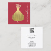 ファッションデザイナーバラ金ゴールドドレスロゴQRコード スクエア名刺 (正面/裏面)
