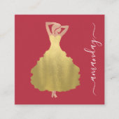 ファッションデザイナーバラ金ゴールドドレスロゴQRコード スクエア名刺 (正面)