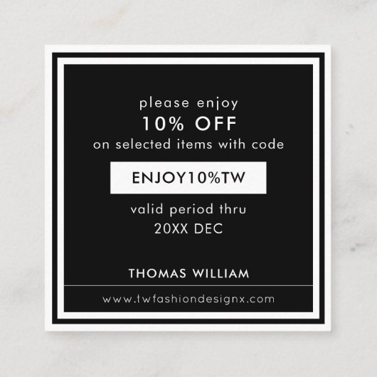 ファッションデザイナーブラックディスカウントカード 割引カード (裏面)