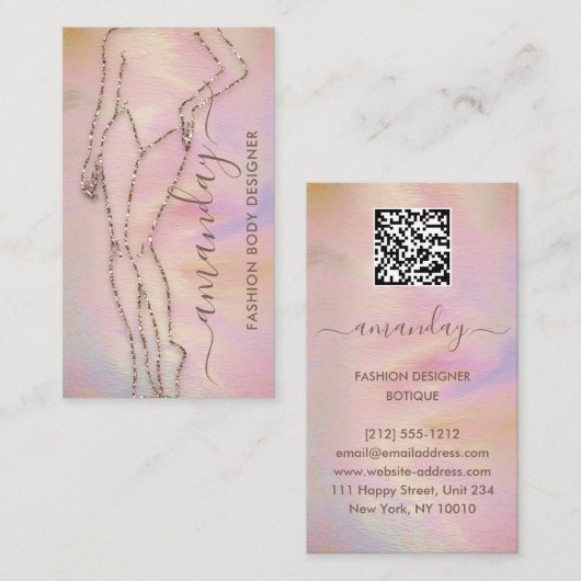 ファッションデザイナーロゴQRバラ体シェイプBeautySPA 名刺 (正面/裏面)