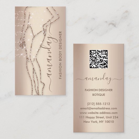 ファッションデザイナーロゴQRバラ体気に形状 名刺 (正面/裏面)