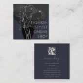 ファッションデザイナーロゴQR体図形スタイルリストグレー スクエア名刺 (正面/裏面)
