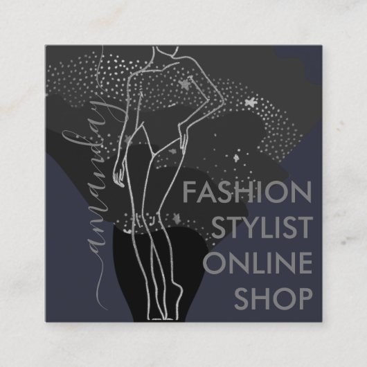 ファッションデザイナーロゴQR体図形スタイルリストグレー スクエア名刺 (正面)