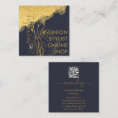 ファッションデザイナーロゴQR体SHAPEスタイリストゴールデン スクエア名刺 (正面/裏面)