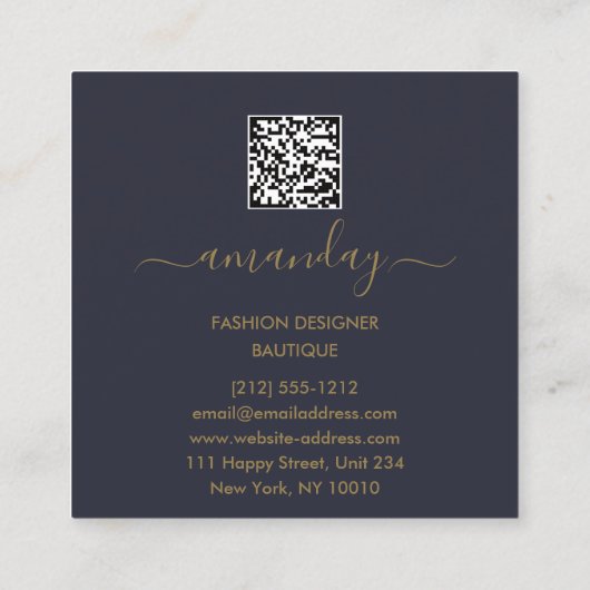 ファッションデザイナーロゴQR体SHAPEスタイリスト金ゴールド スクエア名刺 (裏面)