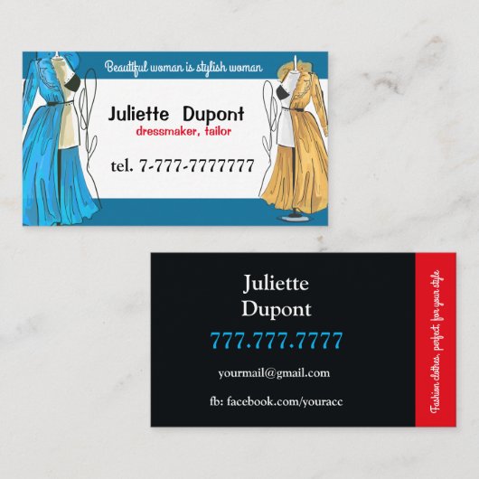 ファッションデザイナー仕立て屋ドレスメーカーシック 名刺 (正面/裏面)