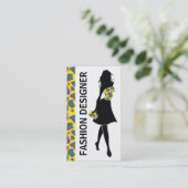 ファッションデザイナー女の子イエローパープルパンサープリント 名刺 (スタンド正面)