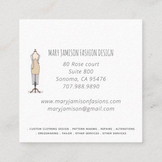 ファッションデザインスタジオとツール スクエア名刺 (裏面)