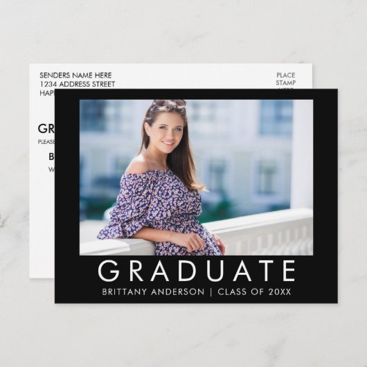 ファッショントレンディー卒業写真パーティの招待状 インビテーションポストカード (正面/裏面)