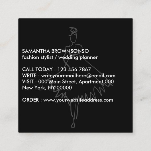 ファッションドレスガールバタフライ抽象芸術 スクエア名刺 (裏面)