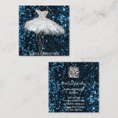 ファッションドレスグレーシルバーロゴQRコードブルーネイビー スクエア名刺 (正面/裏面)