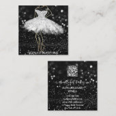 ファッションドレスグレーロゴQRコードブラックグリッター金ゴールド スクエア名刺 (正面/裏面)