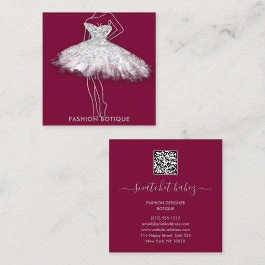 ファッションドレスシルバーロゴQRスタイリスト体グラフィックス スクエア名刺 (正面/裏面)