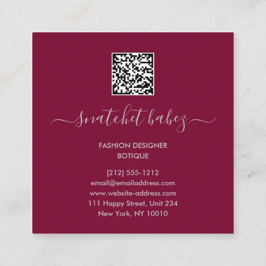 ファッションドレスシルバーロゴQRスタイリスト体グラフィックス スクエア名刺 (裏面)