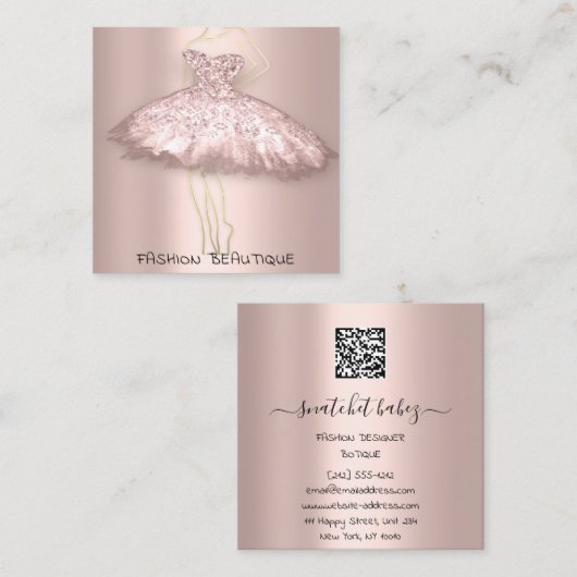 ファッションドレスバラ赤面ロゴQRコード体 スクエア名刺 (正面/裏面)