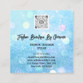 ファッションドレスロゴQRコードグリッターピンクドレスブルー スクエア名刺 (裏面)