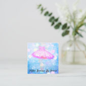 ファッションドレスロゴQRコードグリッターピンクドレスブルー スクエア名刺 (スタンド正面)