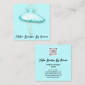 ファッションドレスロゴQRコードグリッターブルードレスアクア スクエア名刺 (正面/裏面)