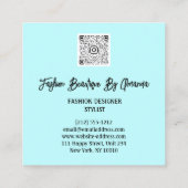 ファッションドレスロゴQRコードグリッターブルードレスアクア スクエア名刺 (裏面)