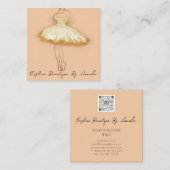 ファッションドレスロゴQRコードグリッター金ゴールドGlam スクエア名刺 (正面/裏面)