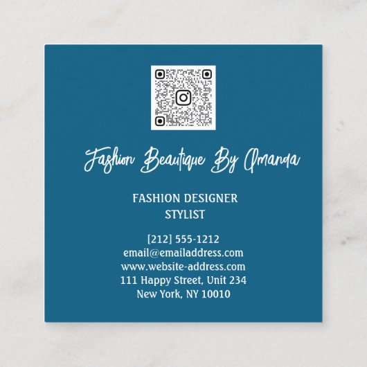 ファッションドレスロゴQRコードグレーシルバードレスネイビー スクエア名刺 (裏面)