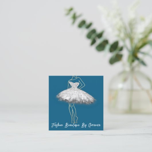 ファッションドレスロゴQRコードグレーシルバードレスネイビー スクエア名刺 (スタンド正面)