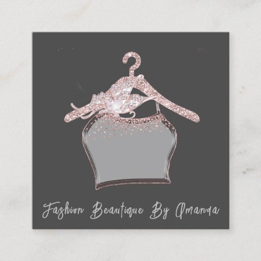 ファッションドレスロゴQRコードグレーバラグリッター スクエア名刺 (正面)