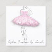 ファッションドレスロゴQRコードシルバーグレーピンク スクエア名刺 (正面)