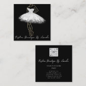 ファッションドレスロゴQRコードシルバーグレー白黒 スクエア名刺 (正面/裏面)