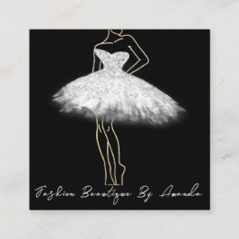 ファッションドレスロゴQRコードシルバーグレー白黒 スクエア名刺