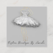 ファッションドレスロゴQRコードシルバーグレー金ゴールド体 スクエア名刺 (正面)