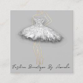 ファッションドレスロゴQRコードシルバーグレー金ゴールド体 スクエア名刺