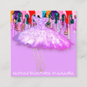 ファッションドレスロゴQRコードピンクグリッタードリップ スクエア名刺 (正面)