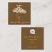 ファッションドレスロゴQRコードブラウンバラ金ゴールドドレス スクエア名刺 (正面/裏面)