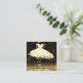 ファッションドレスロゴQRコードブラックグリッター金ゴールド スクエア名刺 (スタンド正面)