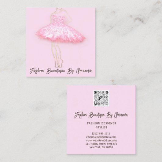 ファッションドレスロゴQRコード体シェイプドレス スクエア名刺 (正面/裏面)