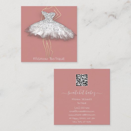 ファッションドレス赤面ロゴQRスタイリスト体ブティック スクエア名刺 (正面/裏面)