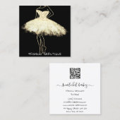 ファッションドレス金ゴールド白黒ロゴQRコード スクエア名刺 (正面/裏面)
