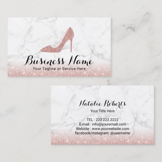 ファッションハイヒール靴バラ金ゴールドグリッター大理石 名刺 (正面/裏面)