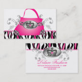 ファッションハンドバッグクラウン巾着ピンクゼブラフローラ 名刺 (正面/裏面)